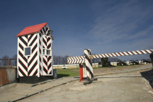 Black white striped sentry box